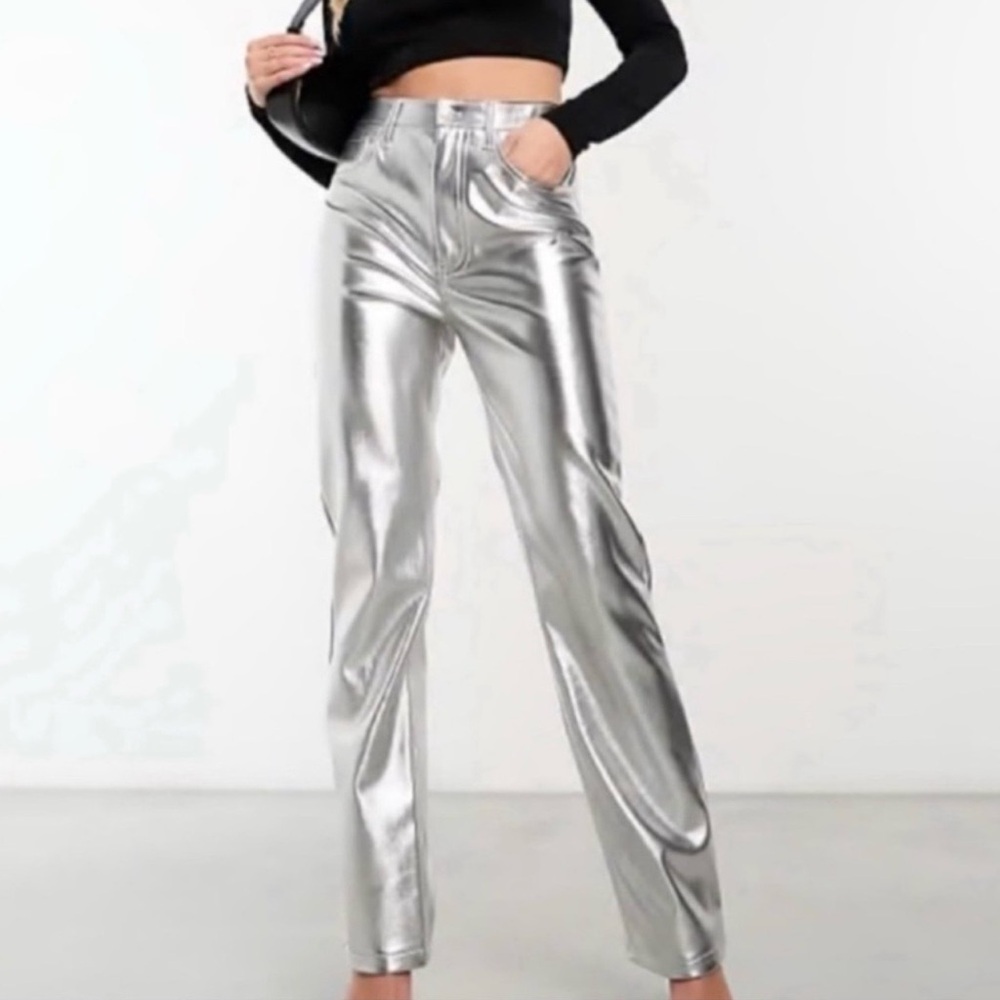 Abercrombie & Fitch Metallic Silver Straight-Leg Pants